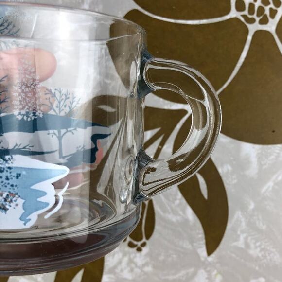 Vintage 1970's Anchor Hocking Blue White Winter Tree Glass Coffee Tea Mugs Cups - Picture 8 of 10